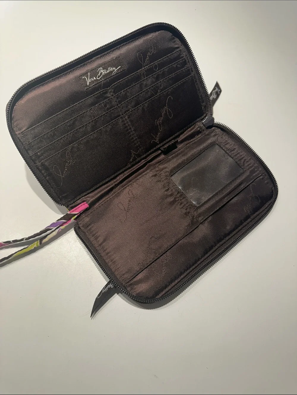 Vera Bradley Black Wristlet with Pink and Green Floral Print
